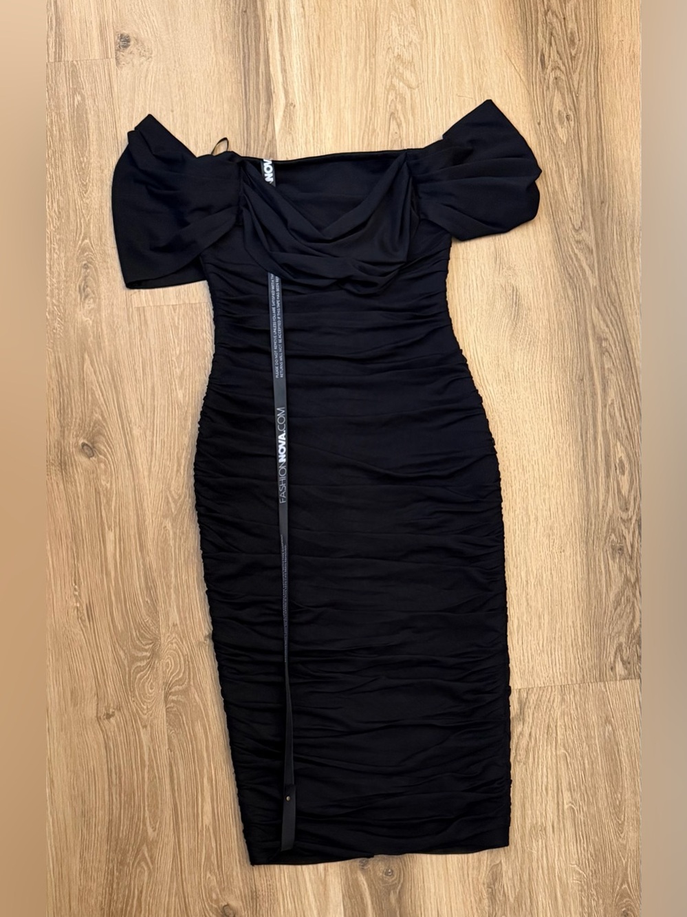 Fashion Nova Black Ruched Midi Dress